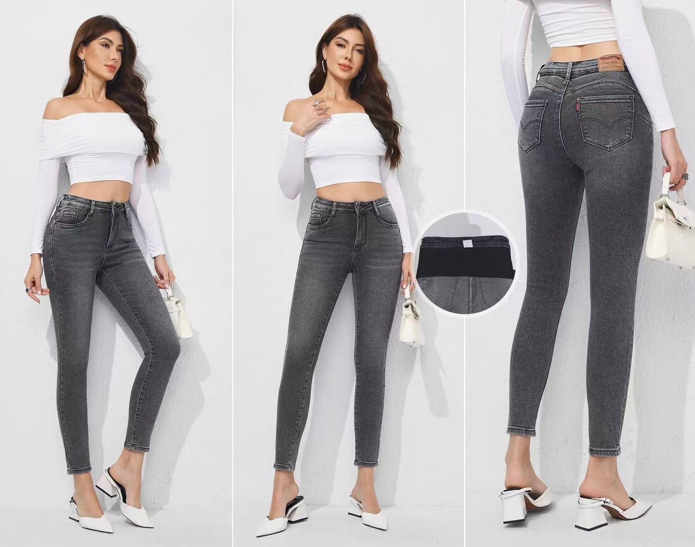 Vaquero pitillo con faja Gris oscuro