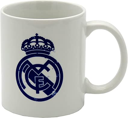 Taza Ceramica Blanca Real Madrid Escudo Azul Desgastado 300ml