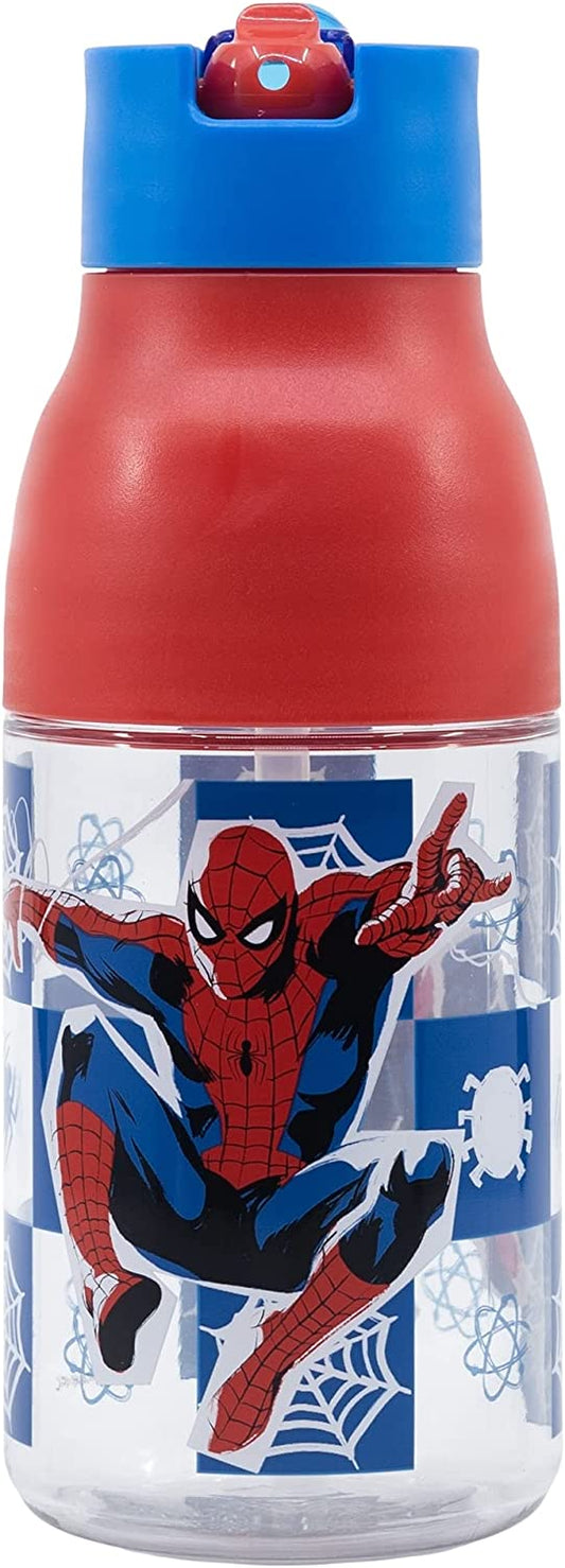 Botella De Agua Infantil Spiderman Doble Apertura Con Pajita 420 ml