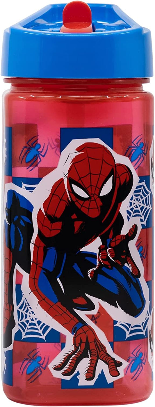 Botella De Agua Reutilizable Spiderman Marvel Cuadrada Con Pajita Incorporada 530 ml