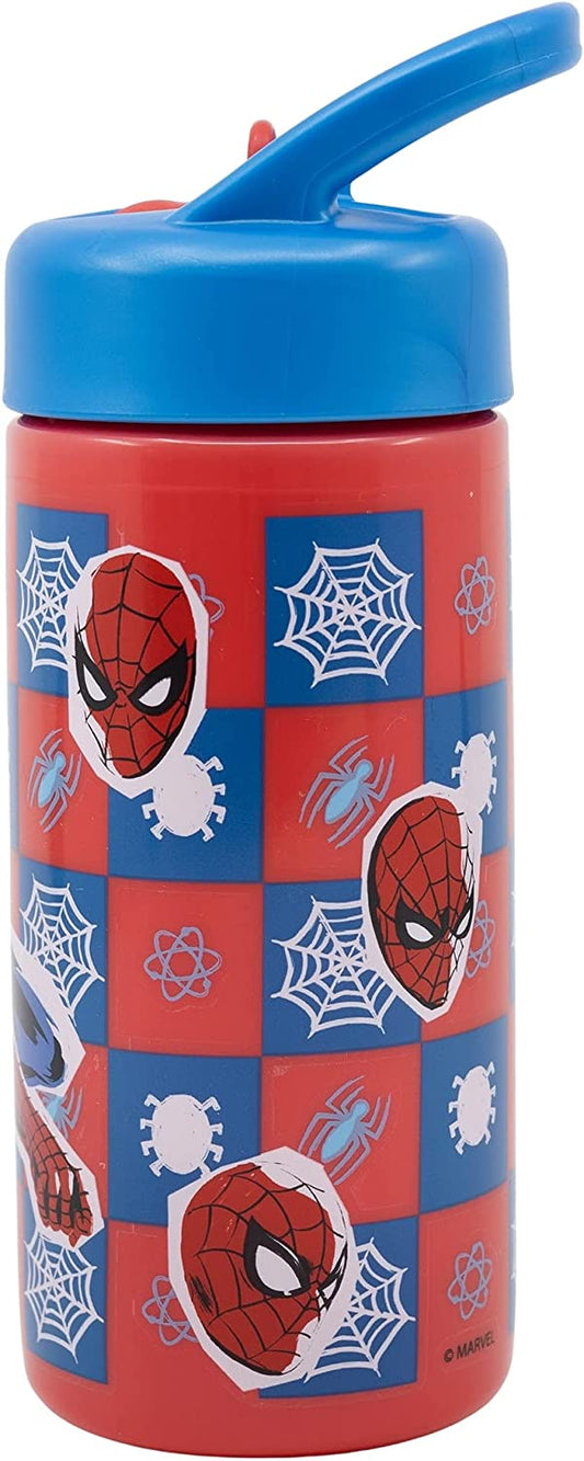 Botella De Agua Deportiva Spiderman Marvel Con Pajita y Asa Incorporada 410 ml