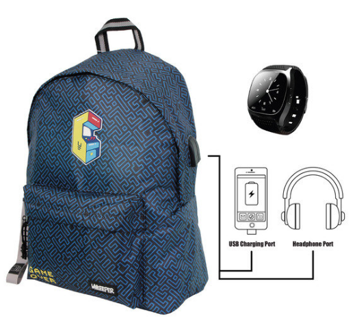 Mochila 3 Compartimentos con Puerto USB + Smartwatch Unkeeper.14x33x44cm (V)