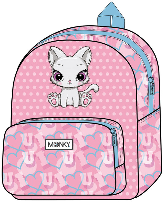 Mochila C/Bolsillo Monky Cat 28cm (V)