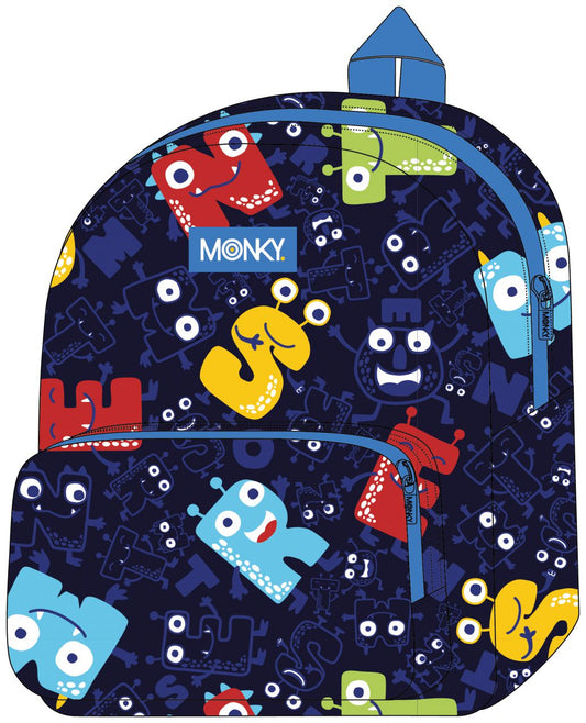 Mochila C/Bolsillo Monky Letras 28cm (V)