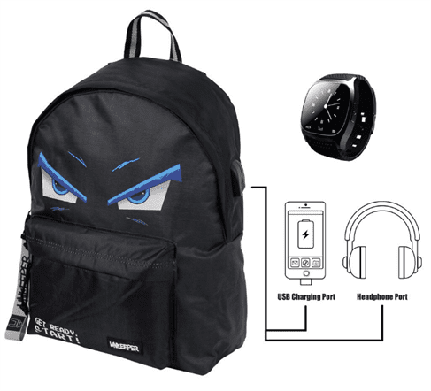 Mochila 3 Compartimentos con Puerto USB + Smartwatch Unkeeper.14x33x44cm (V)