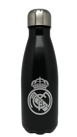 Botella Cantimplora Negra Acero Inoxidable Real Madrid 550ml.