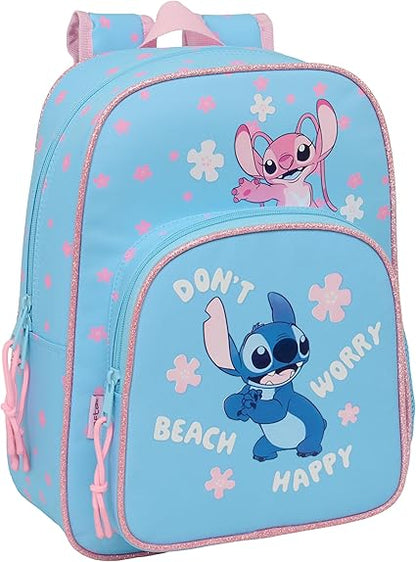 Mochila Infantil, Adaptable a Carro STITCH HAPPY 26x11x34 cm
