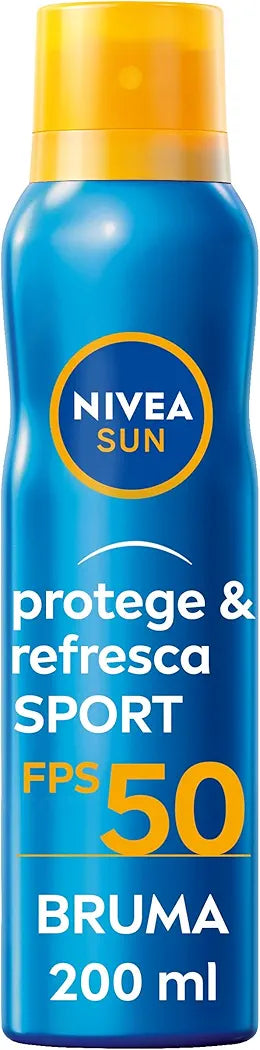 NIVEA SUN Protege & Refresca Spray Bruma Solar FP50 (1 x 200 ml), protector solar en spray transparente, bruma refrescante y resistente al agua